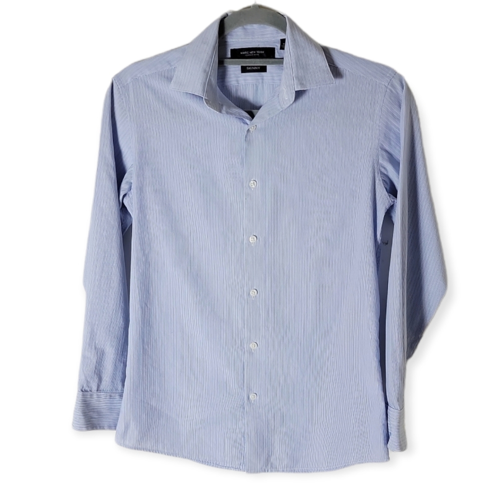 Marc New York blue white stripe boys skinny dress shirt size 14